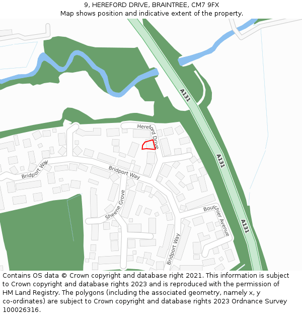 9, HEREFORD DRIVE, BRAINTREE, CM7 9FX: Location map and indicative extent of plot