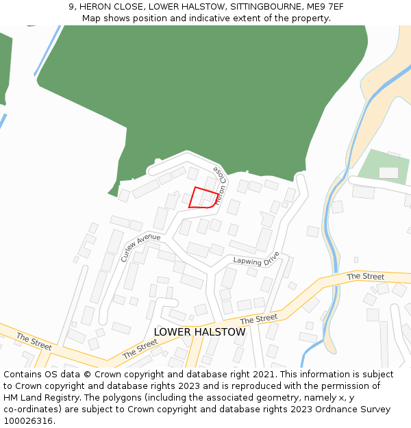 9, HERON CLOSE, LOWER HALSTOW, SITTINGBOURNE, ME9 7EF: Location map and indicative extent of plot