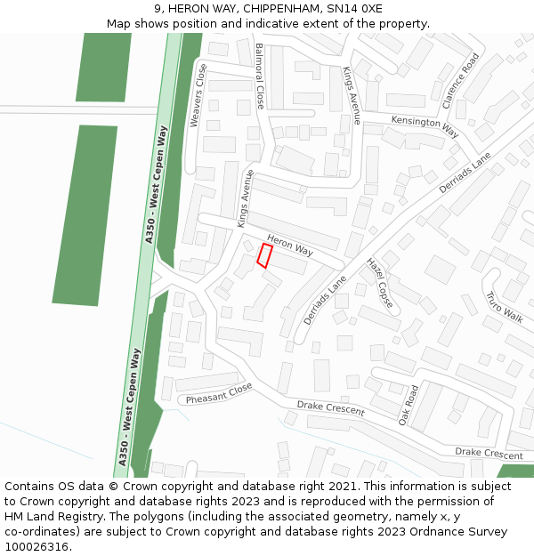9, HERON WAY, CHIPPENHAM, SN14 0XE: Location map and indicative extent of plot