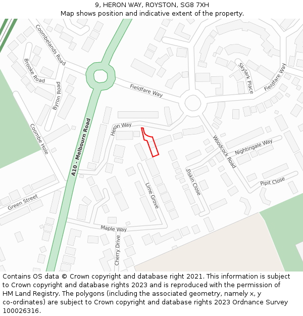 9, HERON WAY, ROYSTON, SG8 7XH: Location map and indicative extent of plot