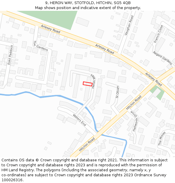 9, HERON WAY, STOTFOLD, HITCHIN, SG5 4QB: Location map and indicative extent of plot