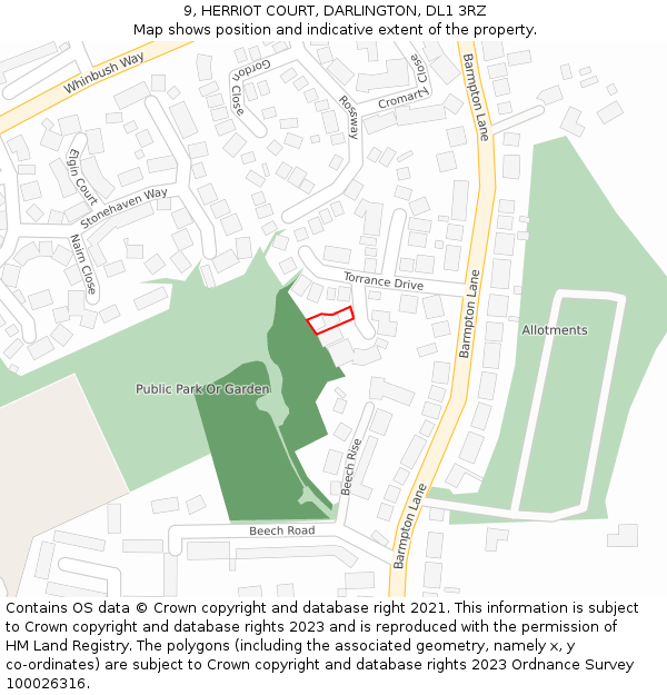 9, HERRIOT COURT, DARLINGTON, DL1 3RZ: Location map and indicative extent of plot