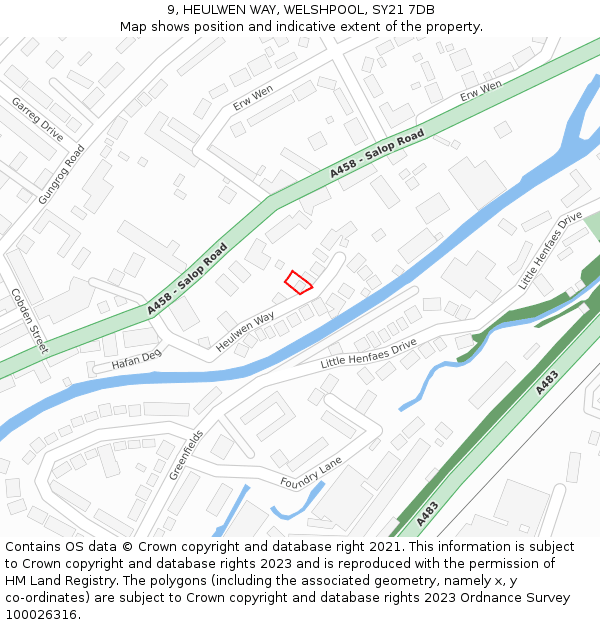 9, HEULWEN WAY, WELSHPOOL, SY21 7DB: Location map and indicative extent of plot