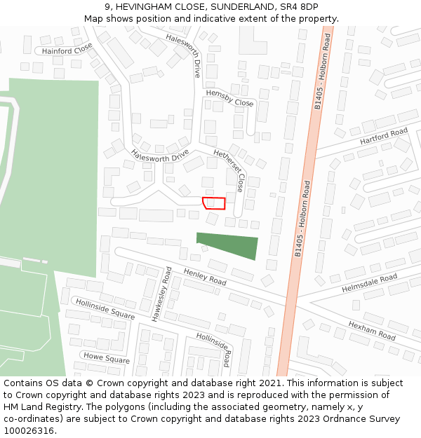 9, HEVINGHAM CLOSE, SUNDERLAND, SR4 8DP: Location map and indicative extent of plot