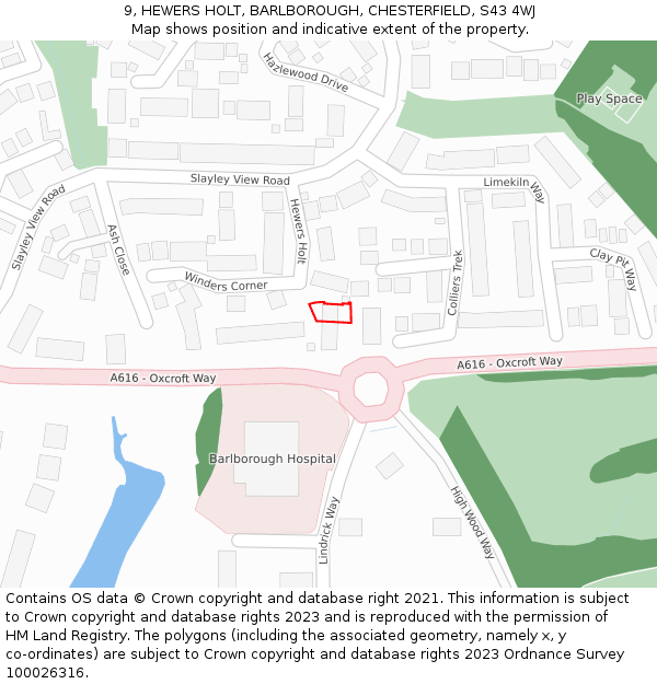 9, HEWERS HOLT, BARLBOROUGH, CHESTERFIELD, S43 4WJ: Location map and indicative extent of plot