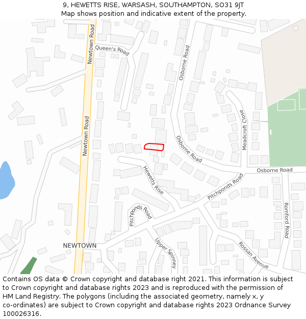 9, HEWETTS RISE, WARSASH, SOUTHAMPTON, SO31 9JT: Location map and indicative extent of plot