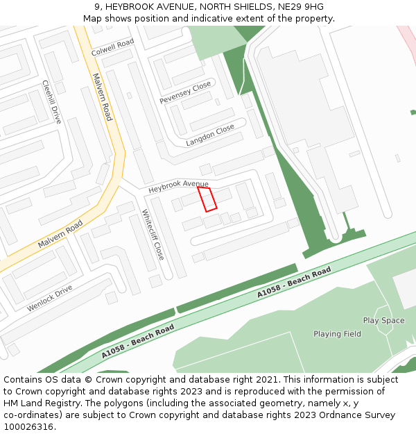 9, HEYBROOK AVENUE, NORTH SHIELDS, NE29 9HG: Location map and indicative extent of plot