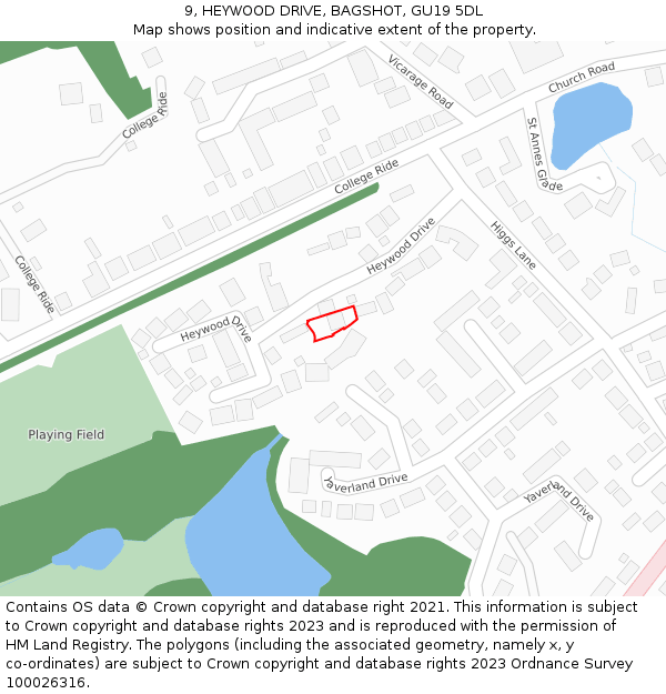 9, HEYWOOD DRIVE, BAGSHOT, GU19 5DL: Location map and indicative extent of plot