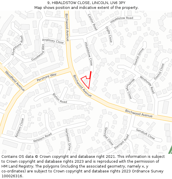 9, HIBALDSTOW CLOSE, LINCOLN, LN6 3PY: Location map and indicative extent of plot