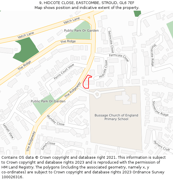 9, HIDCOTE CLOSE, EASTCOMBE, STROUD, GL6 7EF: Location map and indicative extent of plot