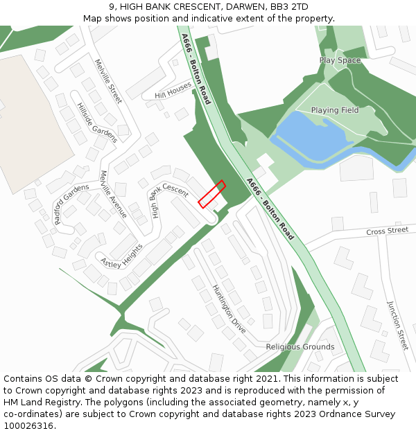 9, HIGH BANK CRESCENT, DARWEN, BB3 2TD: Location map and indicative extent of plot