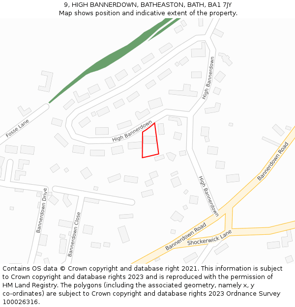 9, HIGH BANNERDOWN, BATHEASTON, BATH, BA1 7JY: Location map and indicative extent of plot