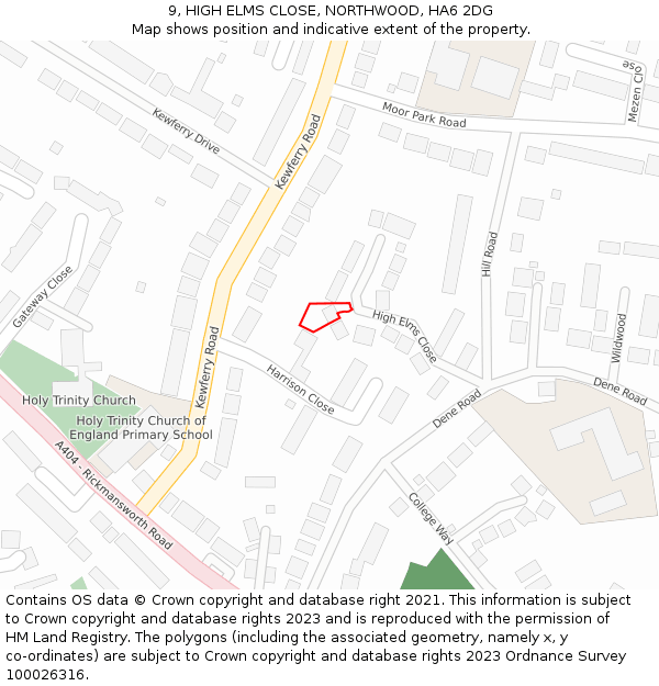 9, HIGH ELMS CLOSE, NORTHWOOD, HA6 2DG: Location map and indicative extent of plot