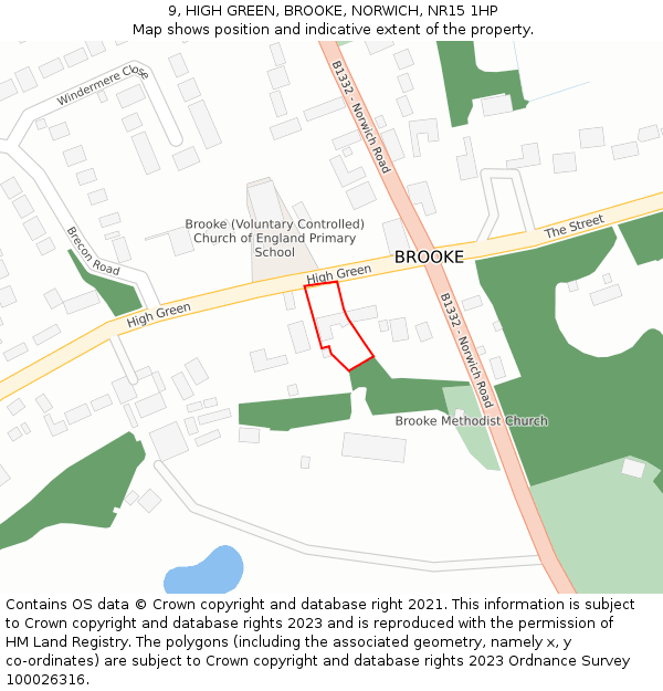 9, HIGH GREEN, BROOKE, NORWICH, NR15 1HP: Location map and indicative extent of plot