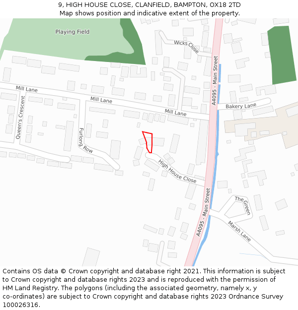 9, HIGH HOUSE CLOSE, CLANFIELD, BAMPTON, OX18 2TD: Location map and indicative extent of plot