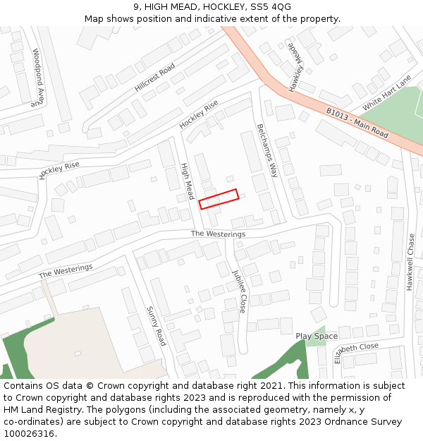 9, HIGH MEAD, HOCKLEY, SS5 4QG: Location map and indicative extent of plot