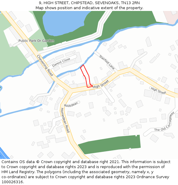9, HIGH STREET, CHIPSTEAD, SEVENOAKS, TN13 2RN: Location map and indicative extent of plot