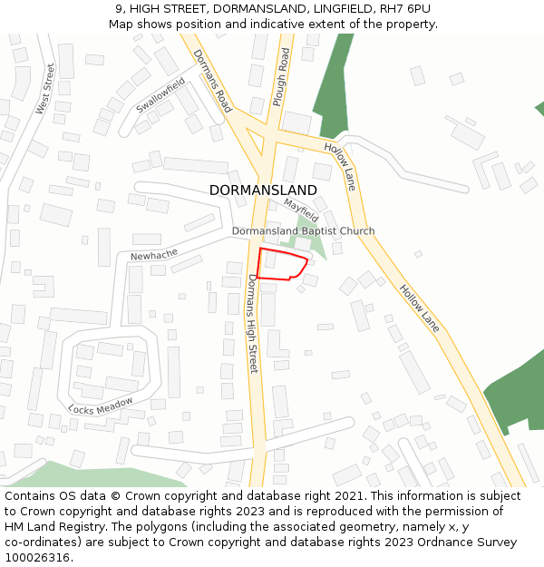 9, HIGH STREET, DORMANSLAND, LINGFIELD, RH7 6PU: Location map and indicative extent of plot