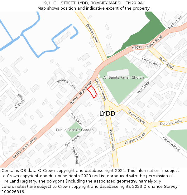 9, HIGH STREET, LYDD, ROMNEY MARSH, TN29 9AJ: Location map and indicative extent of plot