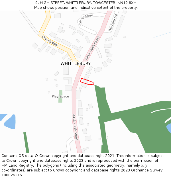 9, HIGH STREET, WHITTLEBURY, TOWCESTER, NN12 8XH: Location map and indicative extent of plot