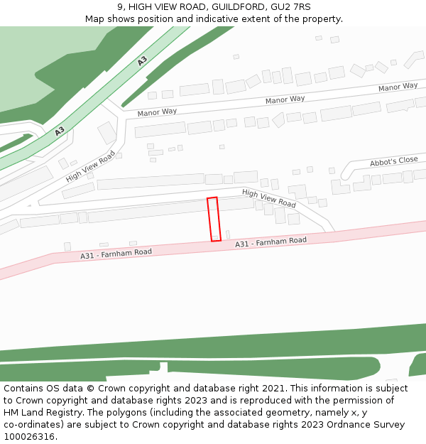 9, HIGH VIEW ROAD, GUILDFORD, GU2 7RS: Location map and indicative extent of plot