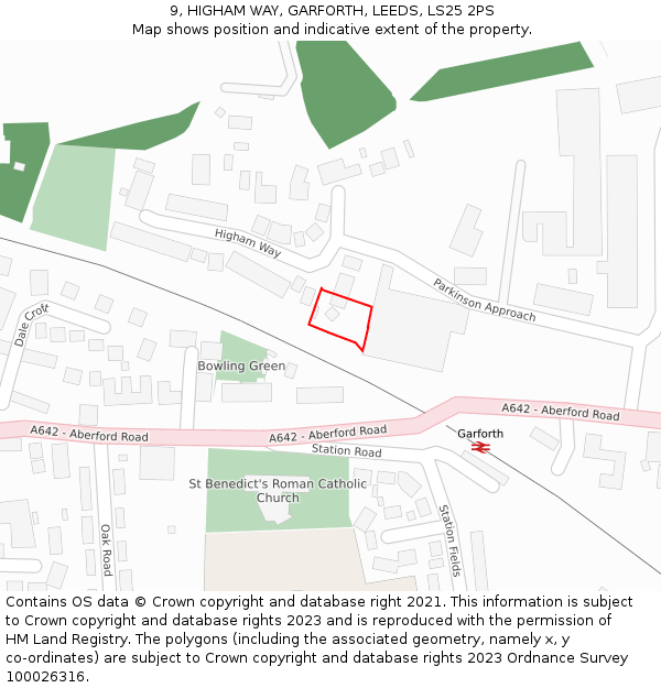 9, HIGHAM WAY, GARFORTH, LEEDS, LS25 2PS: Location map and indicative extent of plot