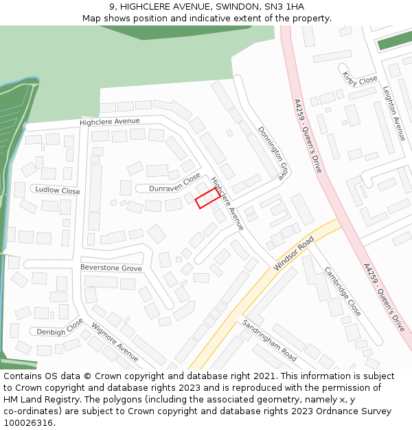 9, HIGHCLERE AVENUE, SWINDON, SN3 1HA: Location map and indicative extent of plot