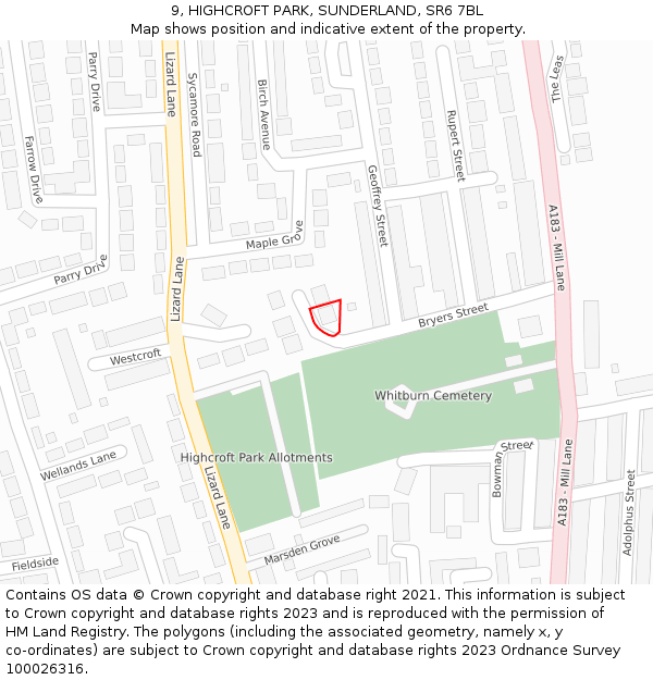 9, HIGHCROFT PARK, SUNDERLAND, SR6 7BL: Location map and indicative extent of plot