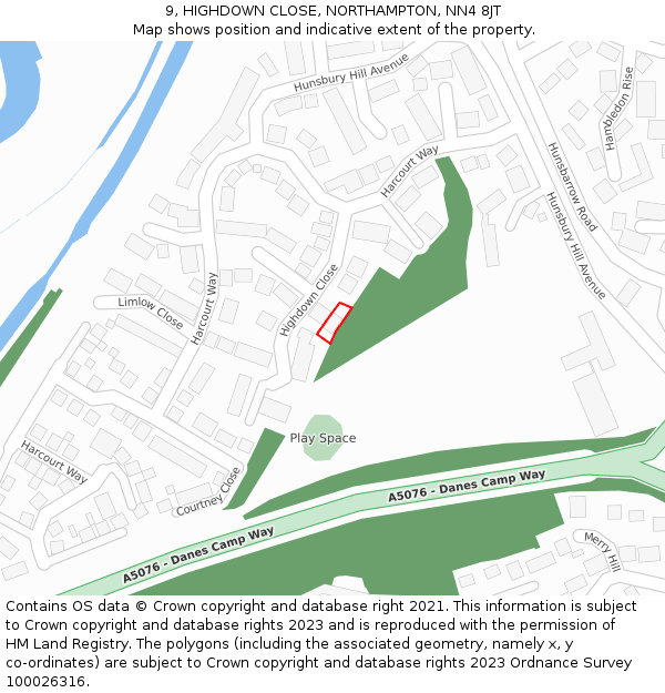 9, HIGHDOWN CLOSE, NORTHAMPTON, NN4 8JT: Location map and indicative extent of plot