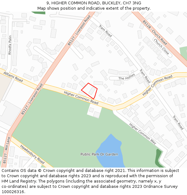 9, HIGHER COMMON ROAD, BUCKLEY, CH7 3NG: Location map and indicative extent of plot