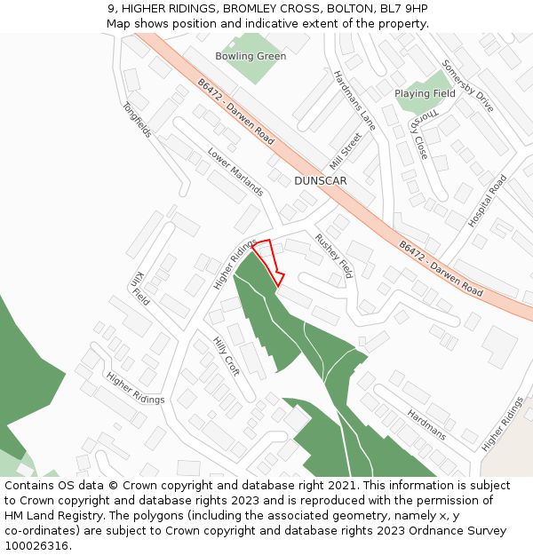 9, HIGHER RIDINGS, BROMLEY CROSS, BOLTON, BL7 9HP: Location map and indicative extent of plot