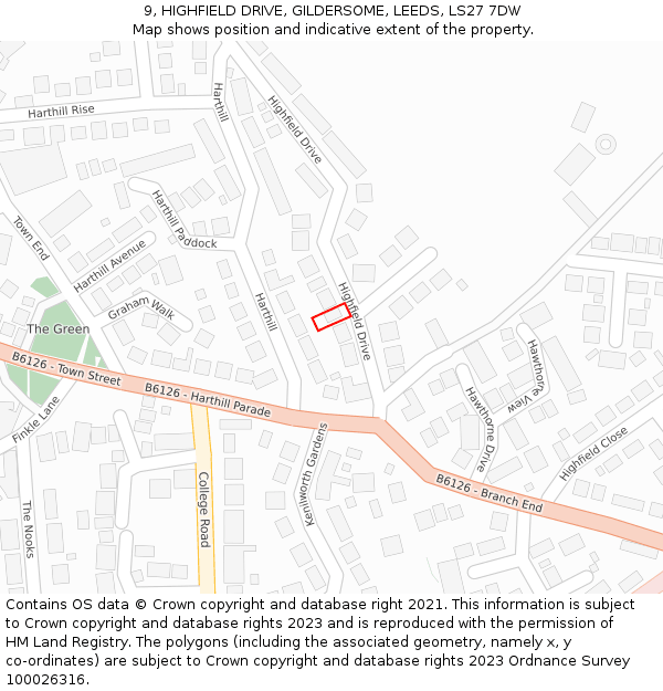 9, HIGHFIELD DRIVE, GILDERSOME, LEEDS, LS27 7DW: Location map and indicative extent of plot
