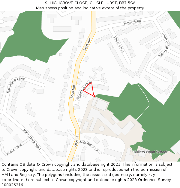 9, HIGHGROVE CLOSE, CHISLEHURST, BR7 5SA: Location map and indicative extent of plot