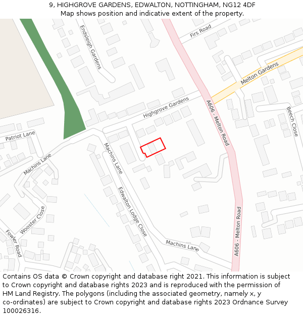 9, HIGHGROVE GARDENS, EDWALTON, NOTTINGHAM, NG12 4DF: Location map and indicative extent of plot