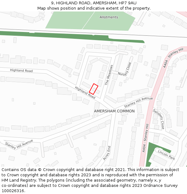 9, HIGHLAND ROAD, AMERSHAM, HP7 9AU: Location map and indicative extent of plot