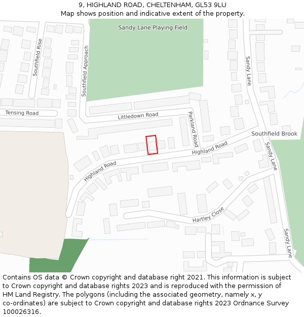 9, HIGHLAND ROAD, CHELTENHAM, GL53 9LU: Location map and indicative extent of plot