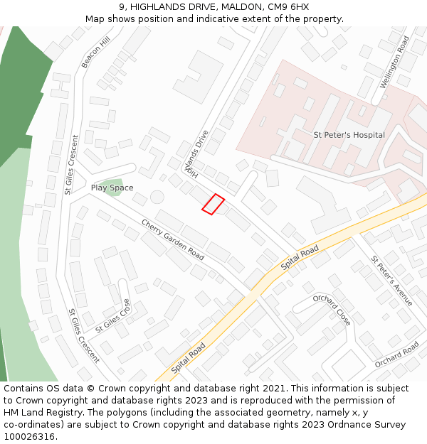 9, HIGHLANDS DRIVE, MALDON, CM9 6HX: Location map and indicative extent of plot