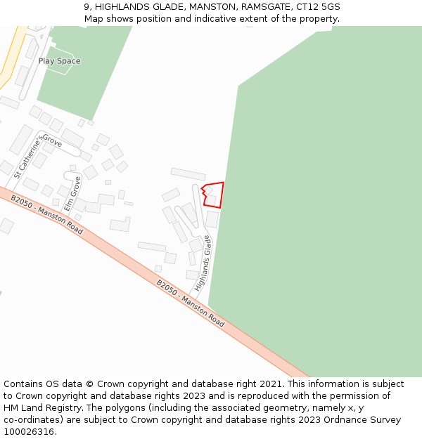 9, HIGHLANDS GLADE, MANSTON, RAMSGATE, CT12 5GS: Location map and indicative extent of plot