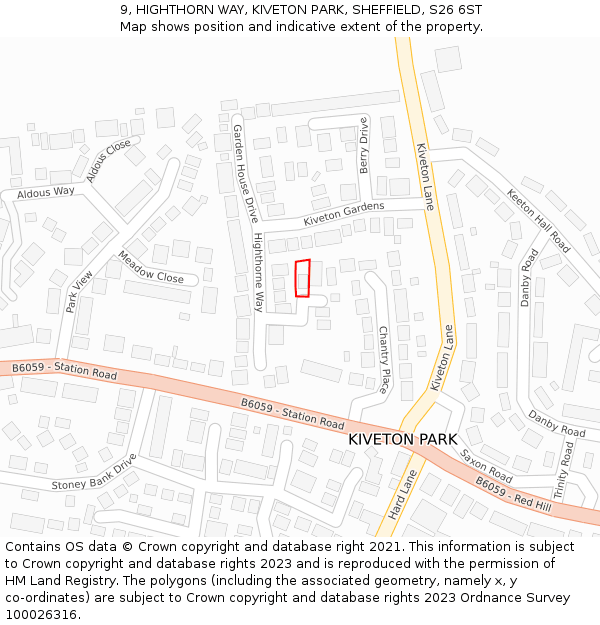 9, HIGHTHORN WAY, KIVETON PARK, SHEFFIELD, S26 6ST: Location map and indicative extent of plot