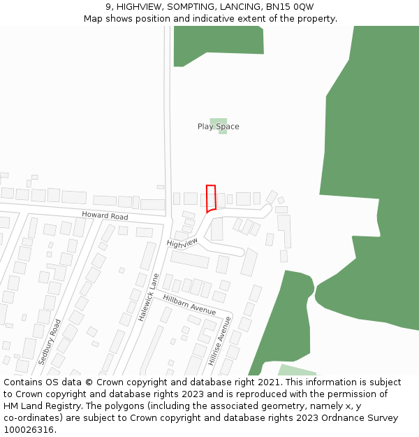 9, HIGHVIEW, SOMPTING, LANCING, BN15 0QW: Location map and indicative extent of plot