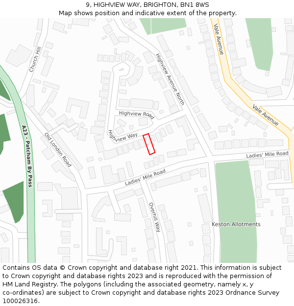 9, HIGHVIEW WAY, BRIGHTON, BN1 8WS: Location map and indicative extent of plot