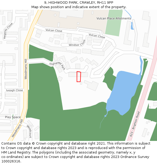 9, HIGHWOOD PARK, CRAWLEY, RH11 9PP: Location map and indicative extent of plot