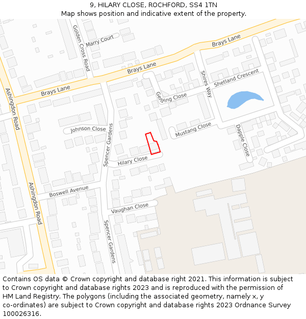 9, HILARY CLOSE, ROCHFORD, SS4 1TN: Location map and indicative extent of plot