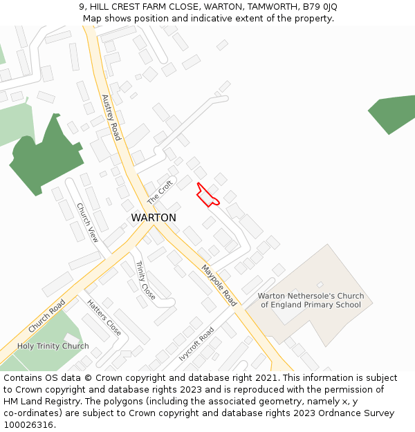 9, HILL CREST FARM CLOSE, WARTON, TAMWORTH, B79 0JQ: Location map and indicative extent of plot