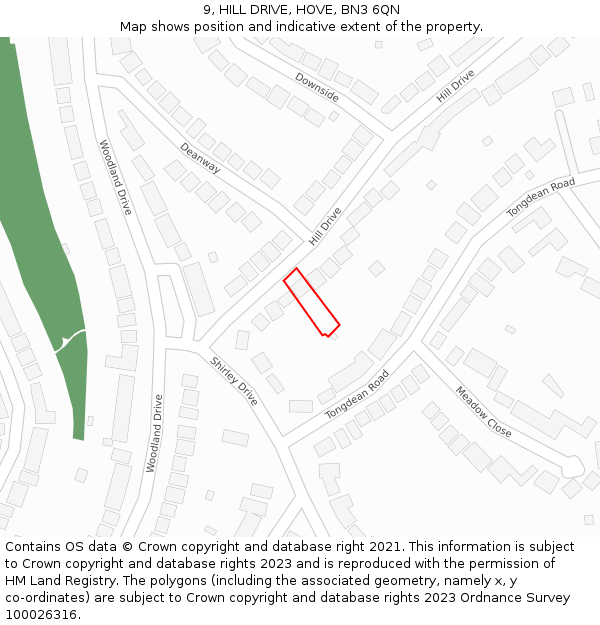 9, HILL DRIVE, HOVE, BN3 6QN: Location map and indicative extent of plot