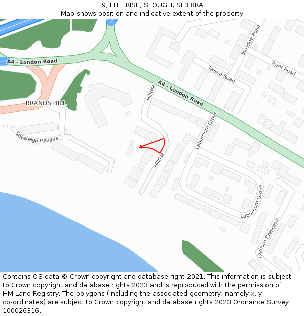 9, HILL RISE, SLOUGH, SL3 8RA: Location map and indicative extent of plot