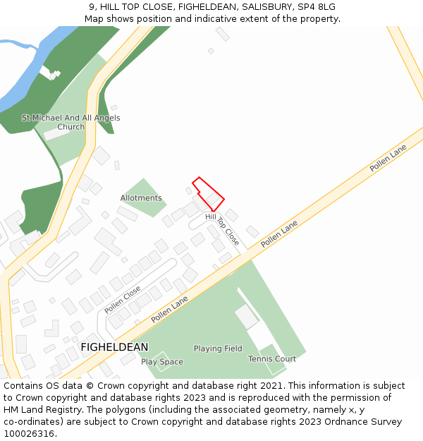 9, HILL TOP CLOSE, FIGHELDEAN, SALISBURY, SP4 8LG: Location map and indicative extent of plot
