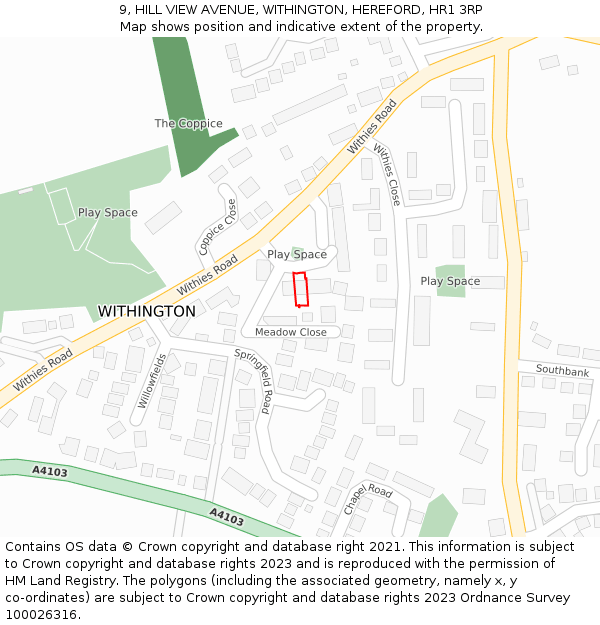 9, HILL VIEW AVENUE, WITHINGTON, HEREFORD, HR1 3RP: Location map and indicative extent of plot