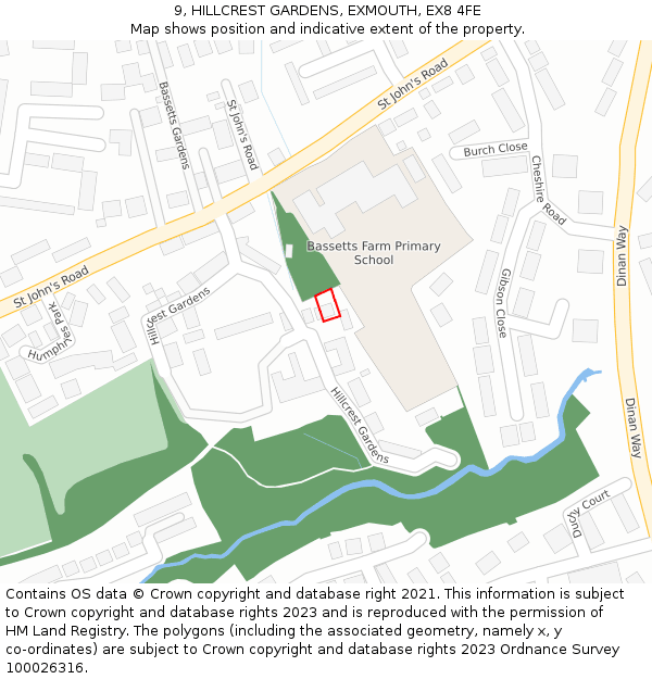 9, HILLCREST GARDENS, EXMOUTH, EX8 4FE: Location map and indicative extent of plot