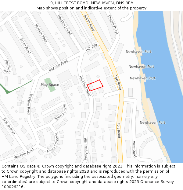 9, HILLCREST ROAD, NEWHAVEN, BN9 9EA: Location map and indicative extent of plot